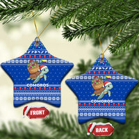 Comoros Christmas Ceramic Ornament with Santa Turtle Gifts Snowflakes and Ocean Blue Holiday Pattern - Wonder Print Shop