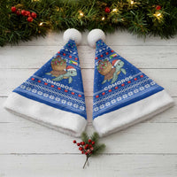 Comoros Christmas Santa Hat with Santa Turtle Gifts Snowflakes and Ocean Blue Holiday Pattern - Wonder Print Shop