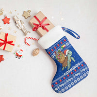Comoros Christmas Stocking with Santa Turtle Gifts Snowflakes and Ocean Blue Holiday Pattern - Wonder Print Shop