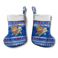 Comoros Christmas Stocking with Santa Turtle Gifts Snowflakes and Ocean Blue Holiday Pattern - Wonder Print Shop