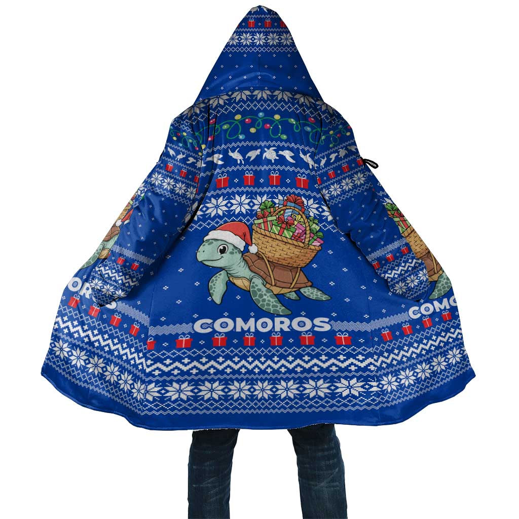 Comoros Christmas Cloak with Santa Turtle Gifts Snowflakes and Ocean Blue Holiday Pattern - Wonder Print Shop