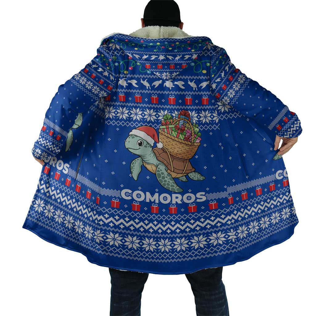 Comoros Christmas Cloak with Santa Turtle Gifts Snowflakes and Ocean Blue Holiday Pattern - Wonder Print Shop