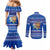 Comoros Christmas Couples Matching Mermaid Dress and Long Sleeve Button Shirt with Santa Turtle Gifts Snowflakes and Ocean Blue Holiday Pattern - Wonder Print Shop