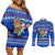Comoros Christmas Couples Matching Off Shoulder Short Dress and Long Sleeve Button Shirt with Santa Turtle Gifts Snowflakes and Ocean Blue Holiday Pattern - Wonder Print Shop
