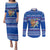 Comoros Christmas Couples Matching Puletasi and Long Sleeve Button Shirt with Santa Turtle Gifts Snowflakes and Ocean Blue Holiday Pattern - Wonder Print Shop