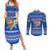 Comoros Christmas Couples Matching Summer Maxi Dress and Long Sleeve Button Shirt with Santa Turtle Gifts Snowflakes and Ocean Blue Holiday Pattern - Wonder Print Shop