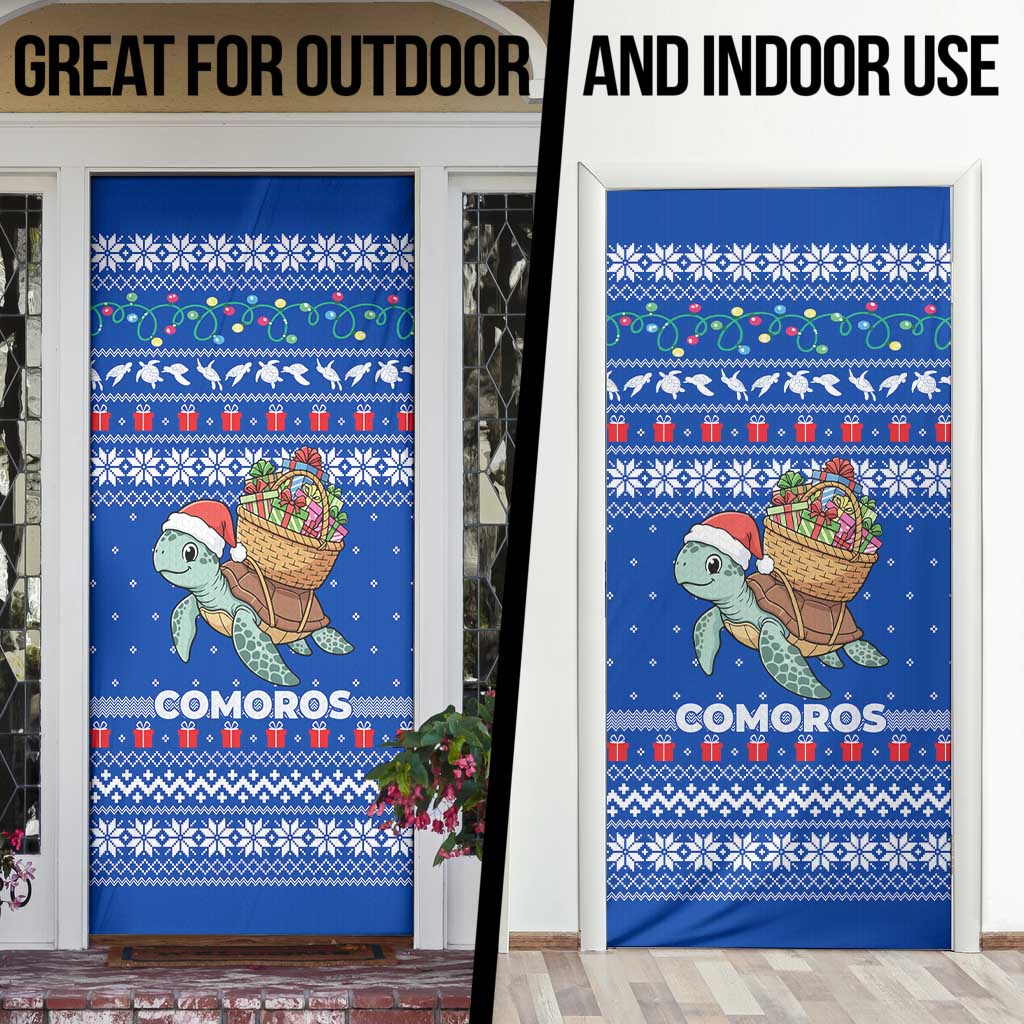 Comoros Christmas Door Cover with Santa Turtle Gifts Snowflakes and Ocean Blue Holiday Pattern - Wonder Print Shop