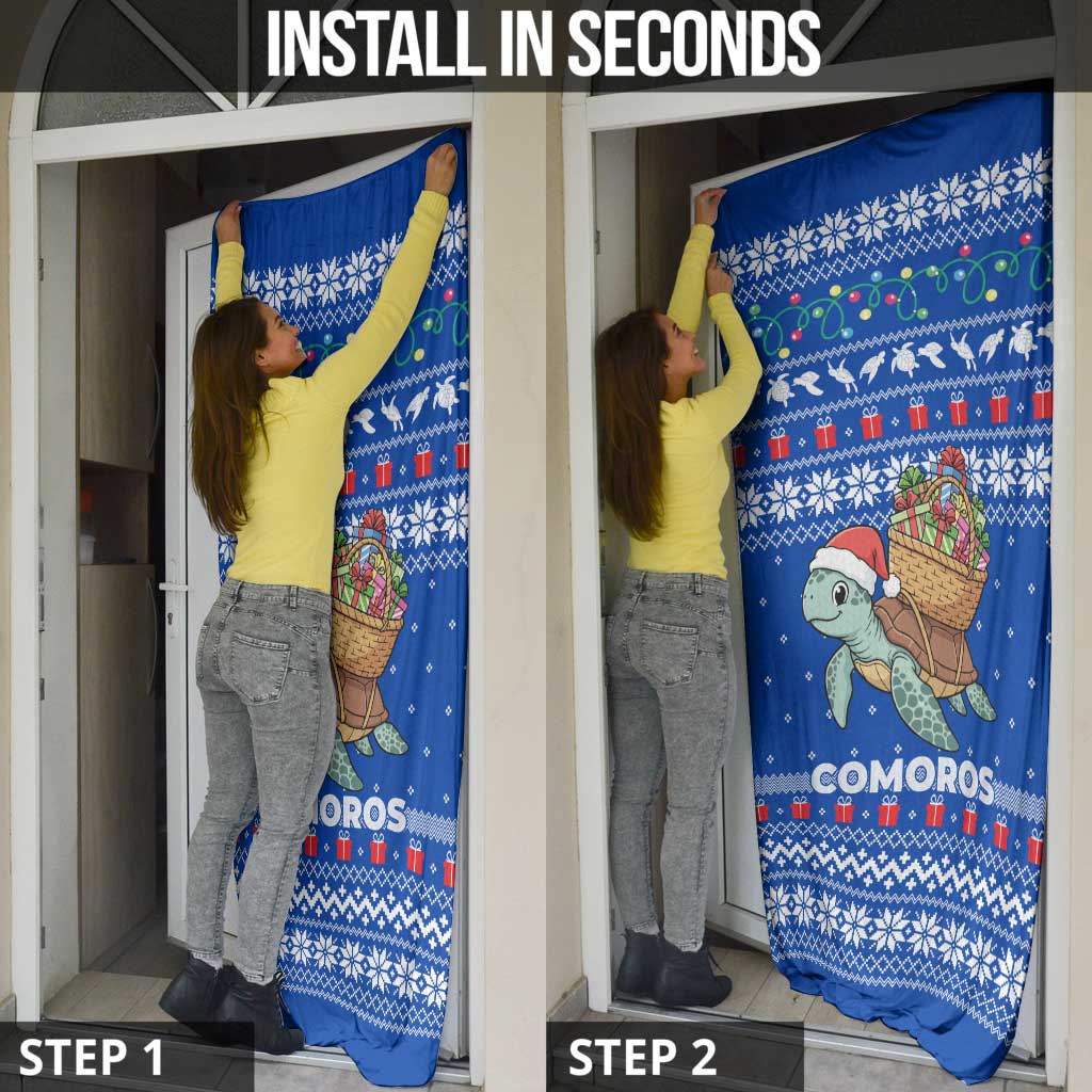 Comoros Christmas Door Cover with Santa Turtle Gifts Snowflakes and Ocean Blue Holiday Pattern - Wonder Print Shop