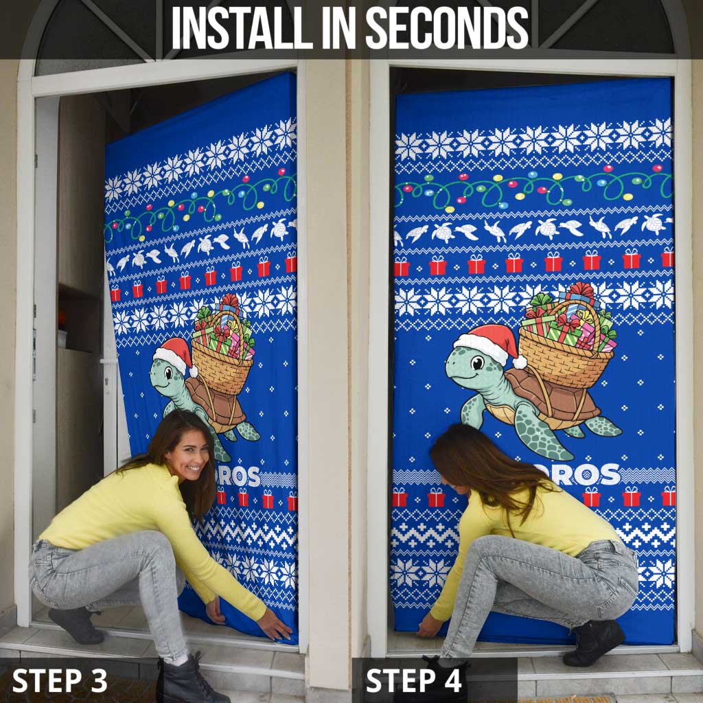 Comoros Christmas Door Cover with Santa Turtle Gifts Snowflakes and Ocean Blue Holiday Pattern - Wonder Print Shop