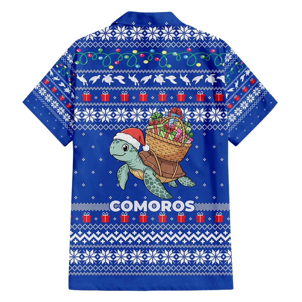 Comoros Christmas Family Matching Long Sleeve Bodycon Dress and Hawaiian Shirt with Santa Turtle Gifts Snowflakes and Ocean Blue Holiday Pattern - Wonder Print Shop