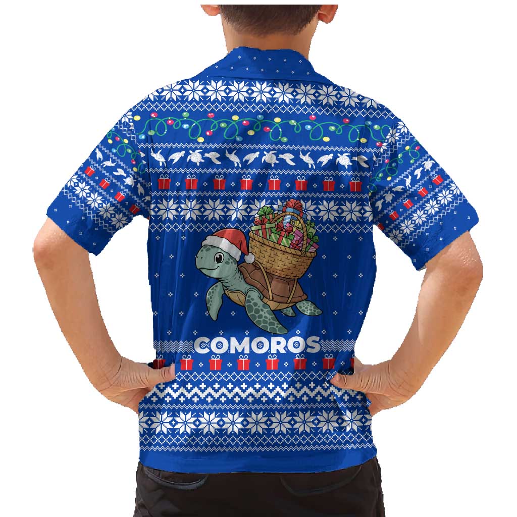 Comoros Christmas Family Matching Mermaid Dress and Hawaiian Shirt with Santa Turtle Gifts Snowflakes and Ocean Blue Holiday Pattern - Wonder Print Shop