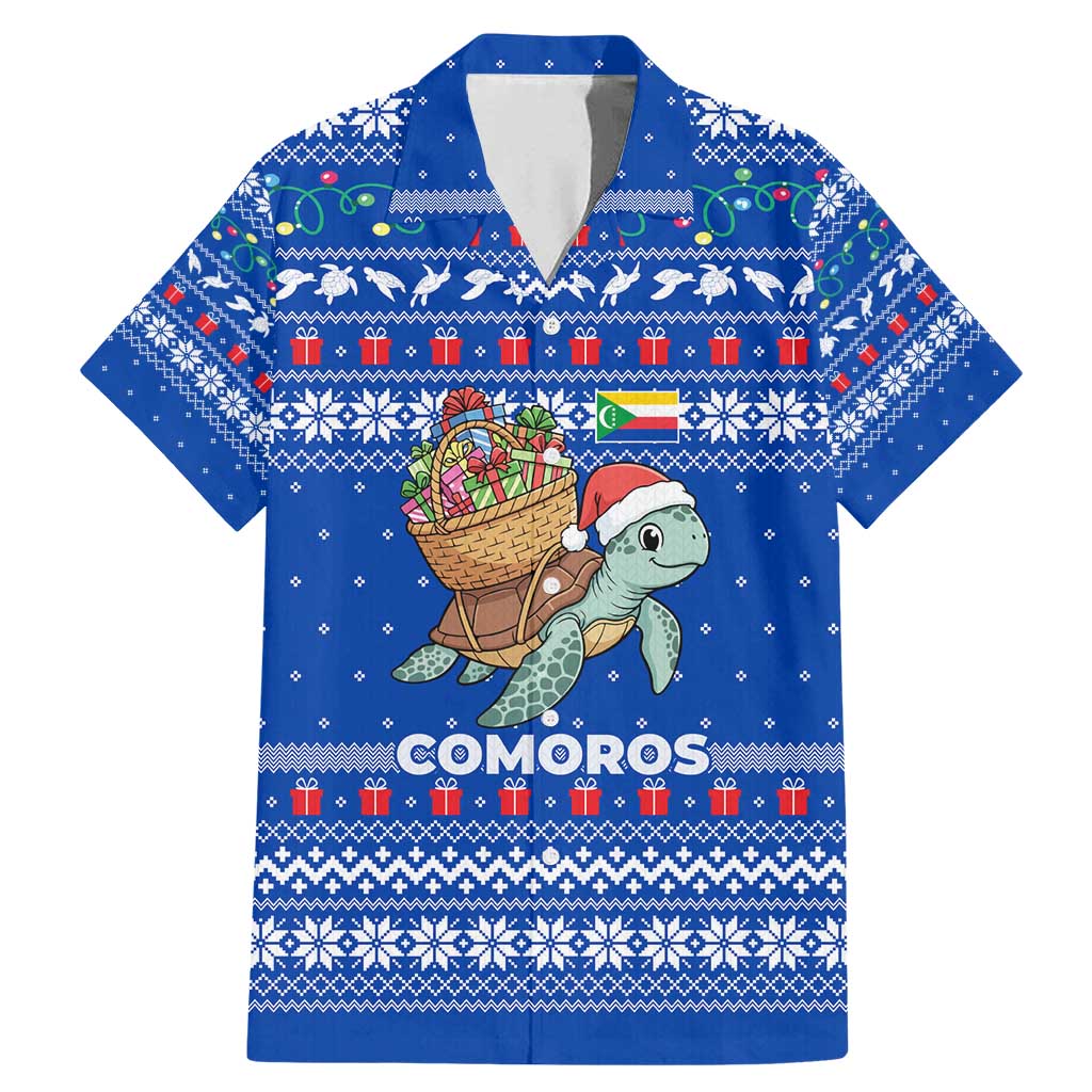 Comoros Christmas Family Matching Mermaid Dress and Hawaiian Shirt with Santa Turtle Gifts Snowflakes and Ocean Blue Holiday Pattern - Wonder Print Shop