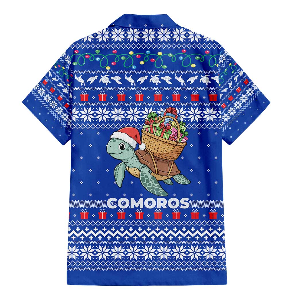 Comoros Christmas Family Matching Mermaid Dress and Hawaiian Shirt with Santa Turtle Gifts Snowflakes and Ocean Blue Holiday Pattern - Wonder Print Shop