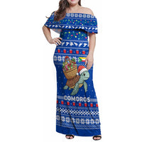 Comoros Christmas Family Matching Off Shoulder Maxi Dress and Hawaiian Shirt with Santa Turtle Gifts Snowflakes and Ocean Blue Holiday Pattern - Wonder Print Shop