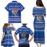 Comoros Christmas Family Matching Puletasi and Hawaiian Shirt with Santa Turtle Gifts Snowflakes and Ocean Blue Holiday Pattern - Wonder Print Shop