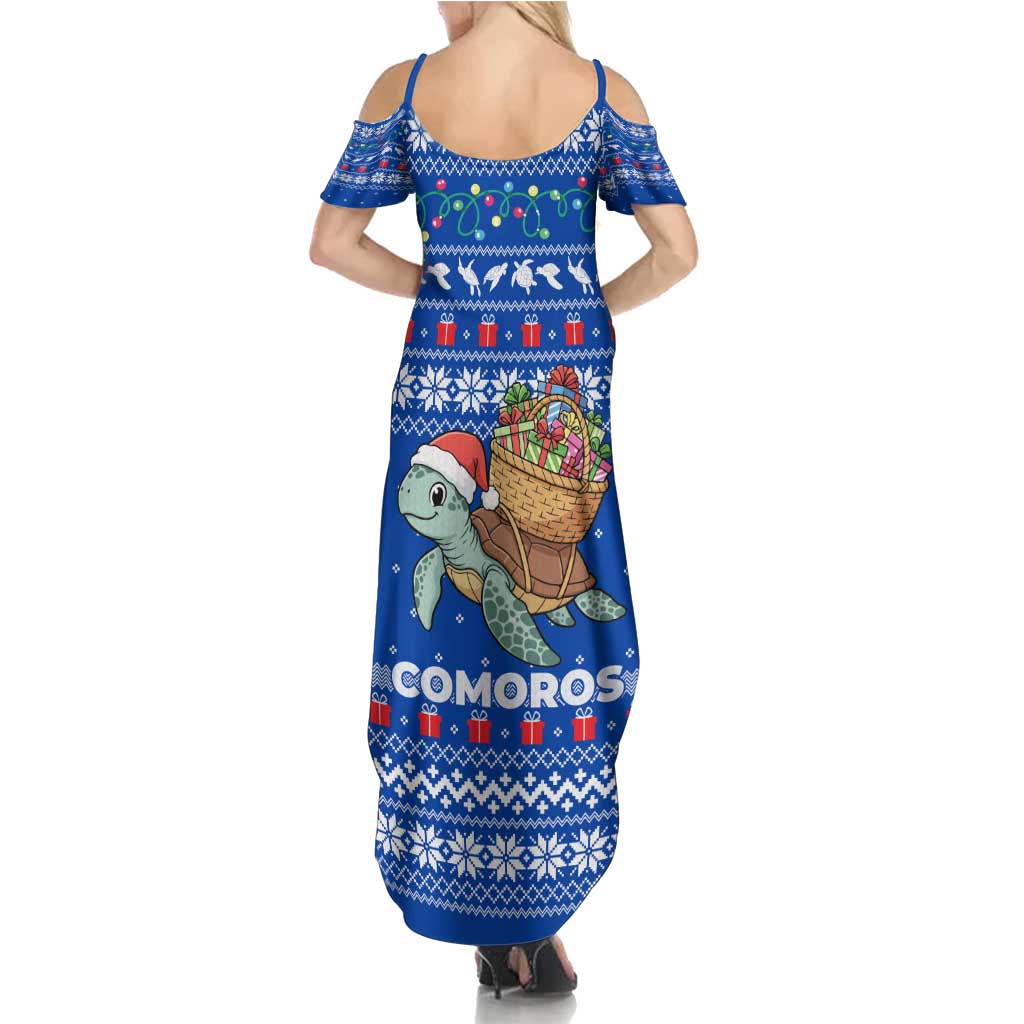 Comoros Christmas Family Matching Summer Maxi Dress and Hawaiian Shirt with Santa Turtle Gifts Snowflakes and Ocean Blue Holiday Pattern - Wonder Print Shop