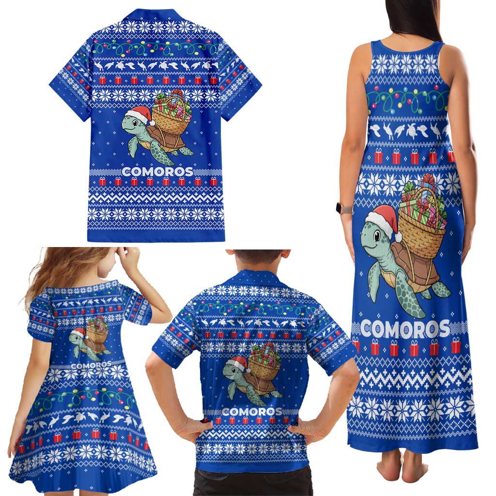 Comoros Christmas Family Matching Tank Maxi Dress and Hawaiian Shirt with Santa Turtle Gifts Snowflakes and Ocean Blue Holiday Pattern - Wonder Print Shop