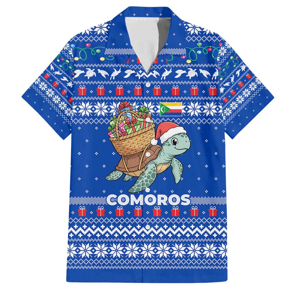 Comoros Christmas Family Matching Tank Maxi Dress and Hawaiian Shirt with Santa Turtle Gifts Snowflakes and Ocean Blue Holiday Pattern - Wonder Print Shop
