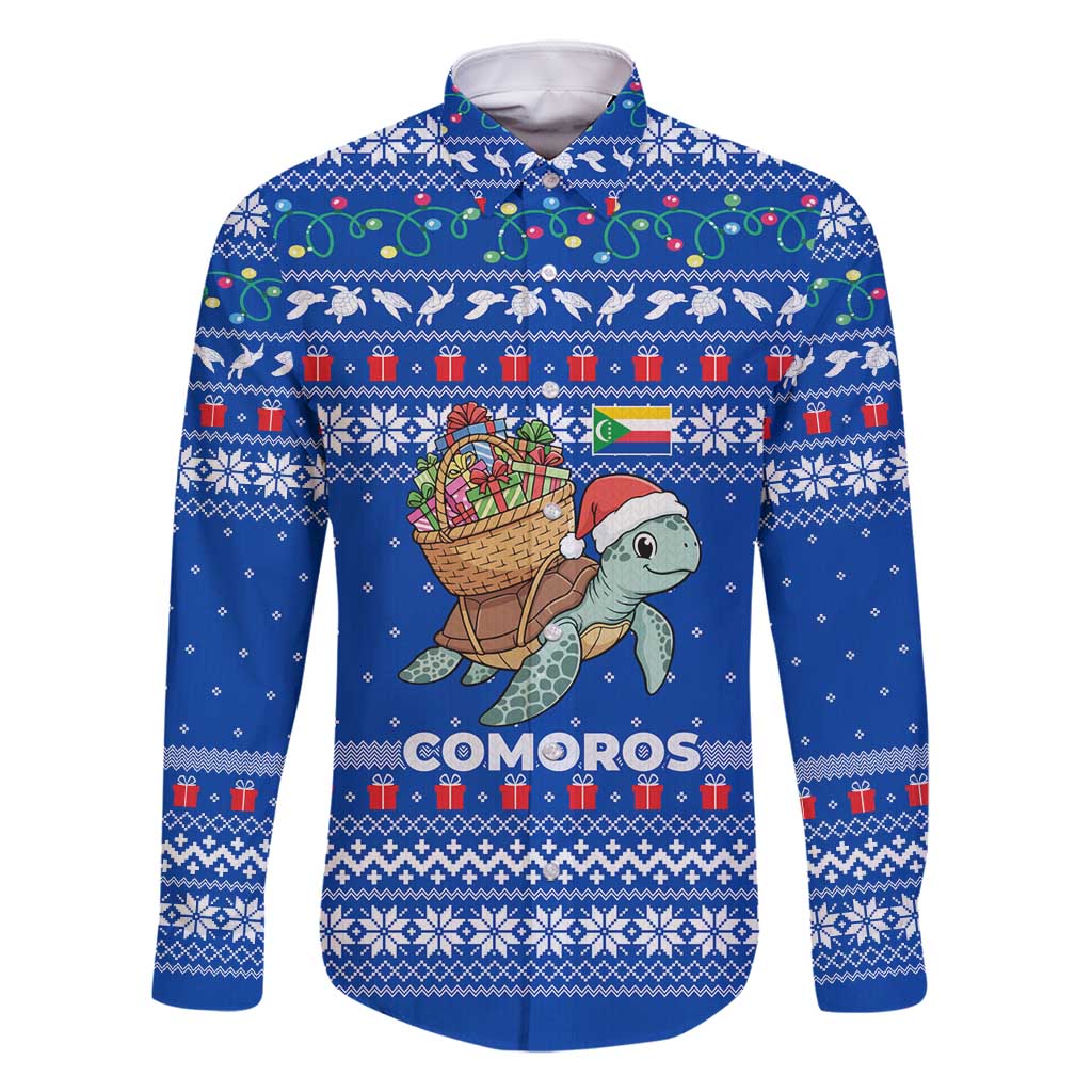 Comoros Christmas Family Matching Tank Maxi Dress and Hawaiian Shirt with Santa Turtle Gifts Snowflakes and Ocean Blue Holiday Pattern - Wonder Print Shop