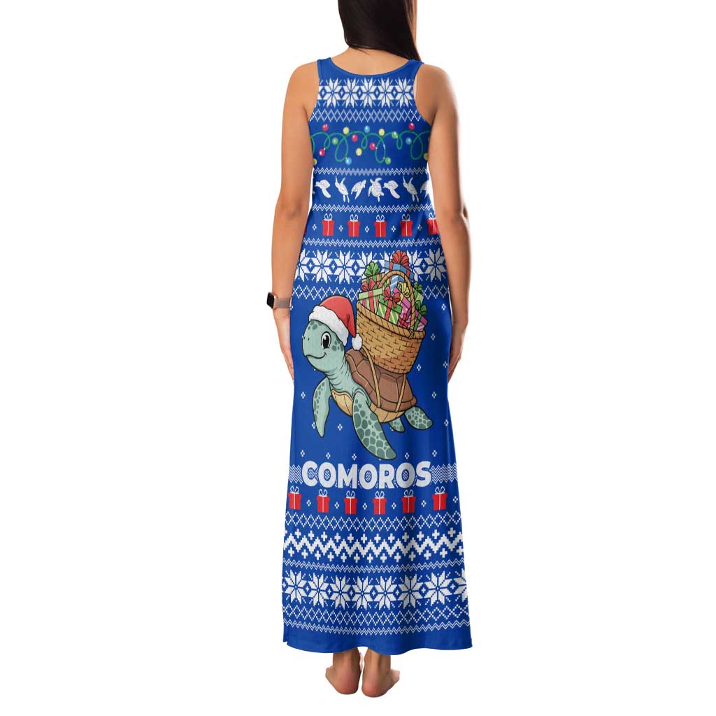 Comoros Christmas Family Matching Tank Maxi Dress and Hawaiian Shirt with Santa Turtle Gifts Snowflakes and Ocean Blue Holiday Pattern - Wonder Print Shop