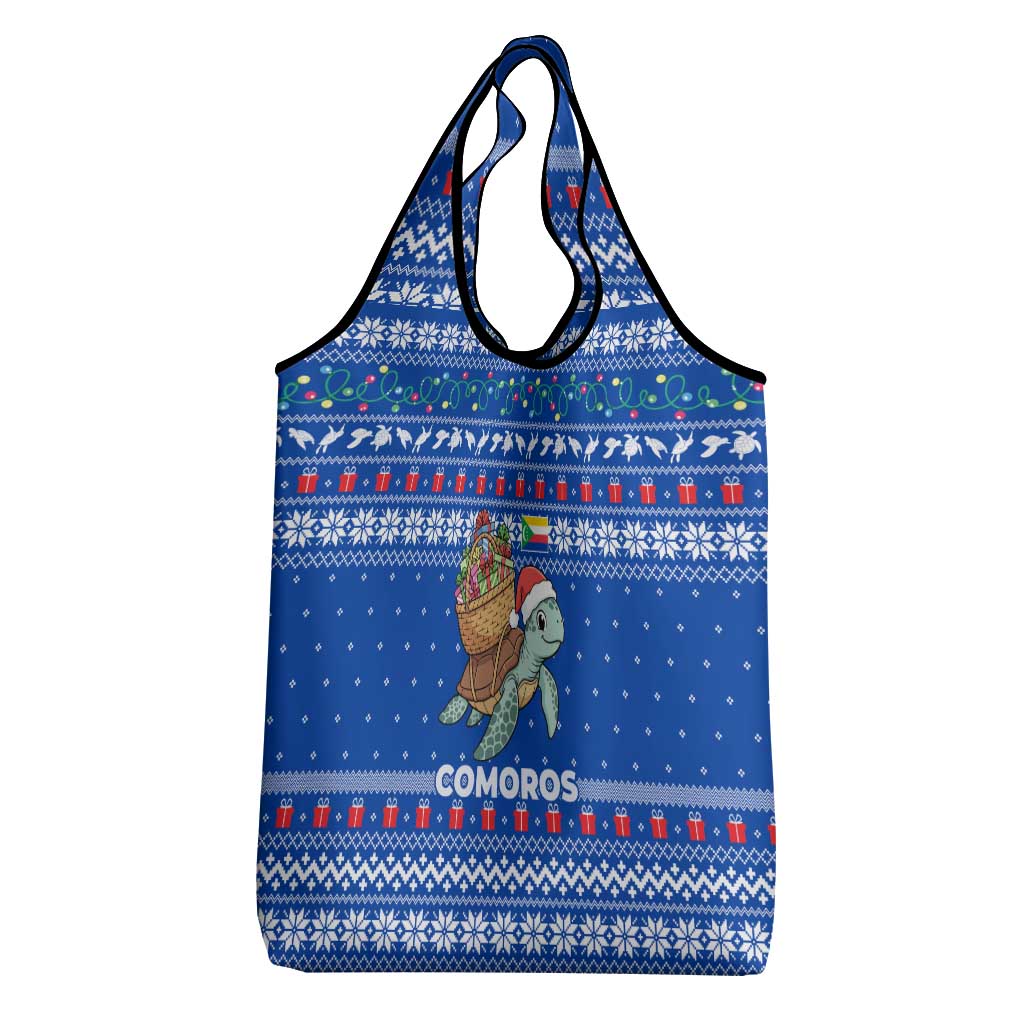 Comoros Christmas Grocery Bag with Santa Turtle Gifts Snowflakes and Ocean Blue Holiday Pattern - Wonder Print Shop