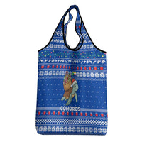 Comoros Christmas Grocery Bag with Santa Turtle Gifts Snowflakes and Ocean Blue Holiday Pattern - Wonder Print Shop