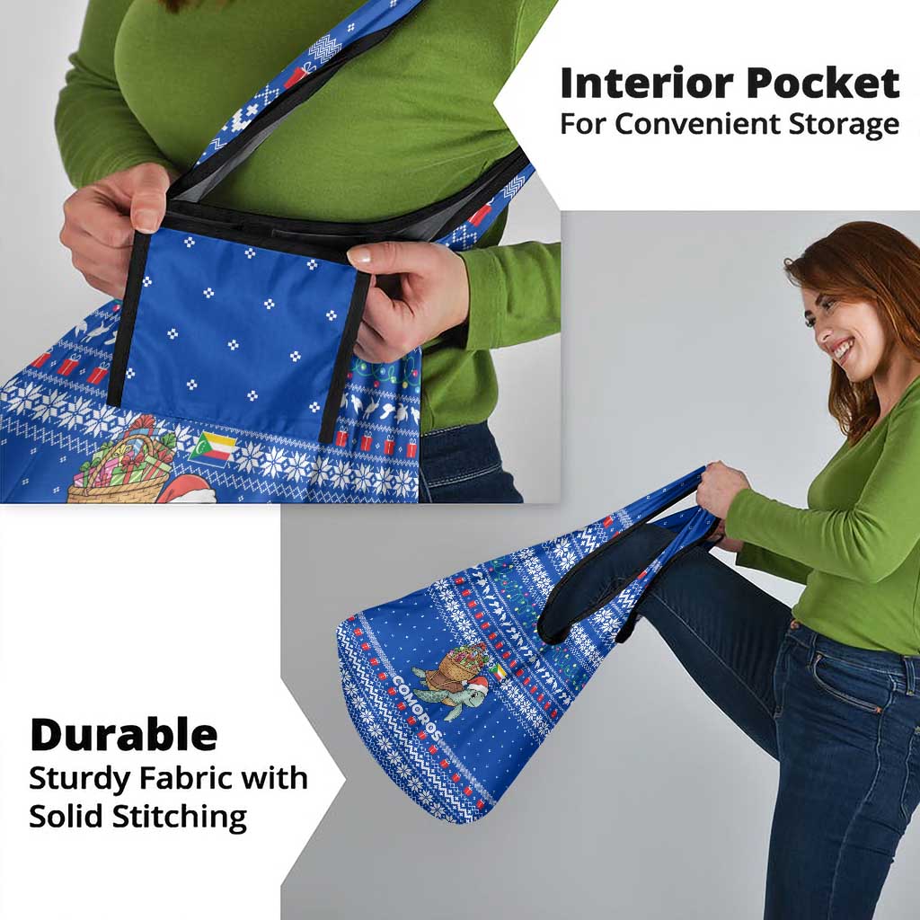 Comoros Christmas Grocery Bag with Santa Turtle Gifts Snowflakes and Ocean Blue Holiday Pattern - Wonder Print Shop