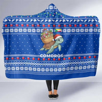 Comoros Christmas Hooded Blanket with Santa Turtle Gifts Snowflakes and Ocean Blue Holiday Pattern - Wonder Print Shop