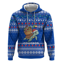 Comoros Christmas Hoodie with Santa Turtle Gifts Snowflakes and Ocean Blue Holiday Pattern - Wonder Print Shop