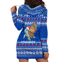 Comoros Christmas Hoodie Dress with Santa Turtle Gifts Snowflakes and Ocean Blue Holiday Pattern - Wonder Print Shop