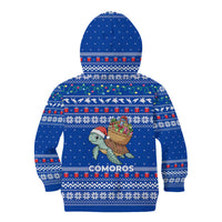 Comoros Christmas Kid Hoodie with Santa Turtle Gifts Snowflakes and Ocean Blue Holiday Pattern - Wonder Print Shop