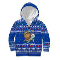 Comoros Christmas Kid Hoodie with Santa Turtle Gifts Snowflakes and Ocean Blue Holiday Pattern - Wonder Print Shop