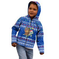 Comoros Christmas Kid Hoodie with Santa Turtle Gifts Snowflakes and Ocean Blue Holiday Pattern - Wonder Print Shop