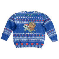 Comoros Christmas Kid Ugly Christmas Sweater with Santa Turtle Gifts Snowflakes and Ocean Blue Holiday Pattern - Wonder Print Shop