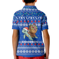 Comoros Christmas Kid Polo Shirt with Santa Turtle Gifts Snowflakes and Ocean Blue Holiday Pattern - Wonder Print Shop
