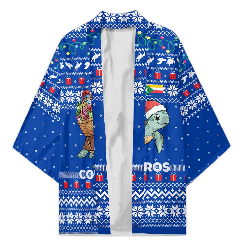 Comoros Christmas Kimono with Santa Turtle Gifts Snowflakes and Ocean Blue Holiday Pattern - Wonder Print Shop