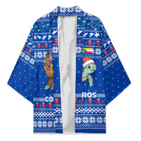 Comoros Christmas Kimono with Santa Turtle Gifts Snowflakes and Ocean Blue Holiday Pattern - Wonder Print Shop
