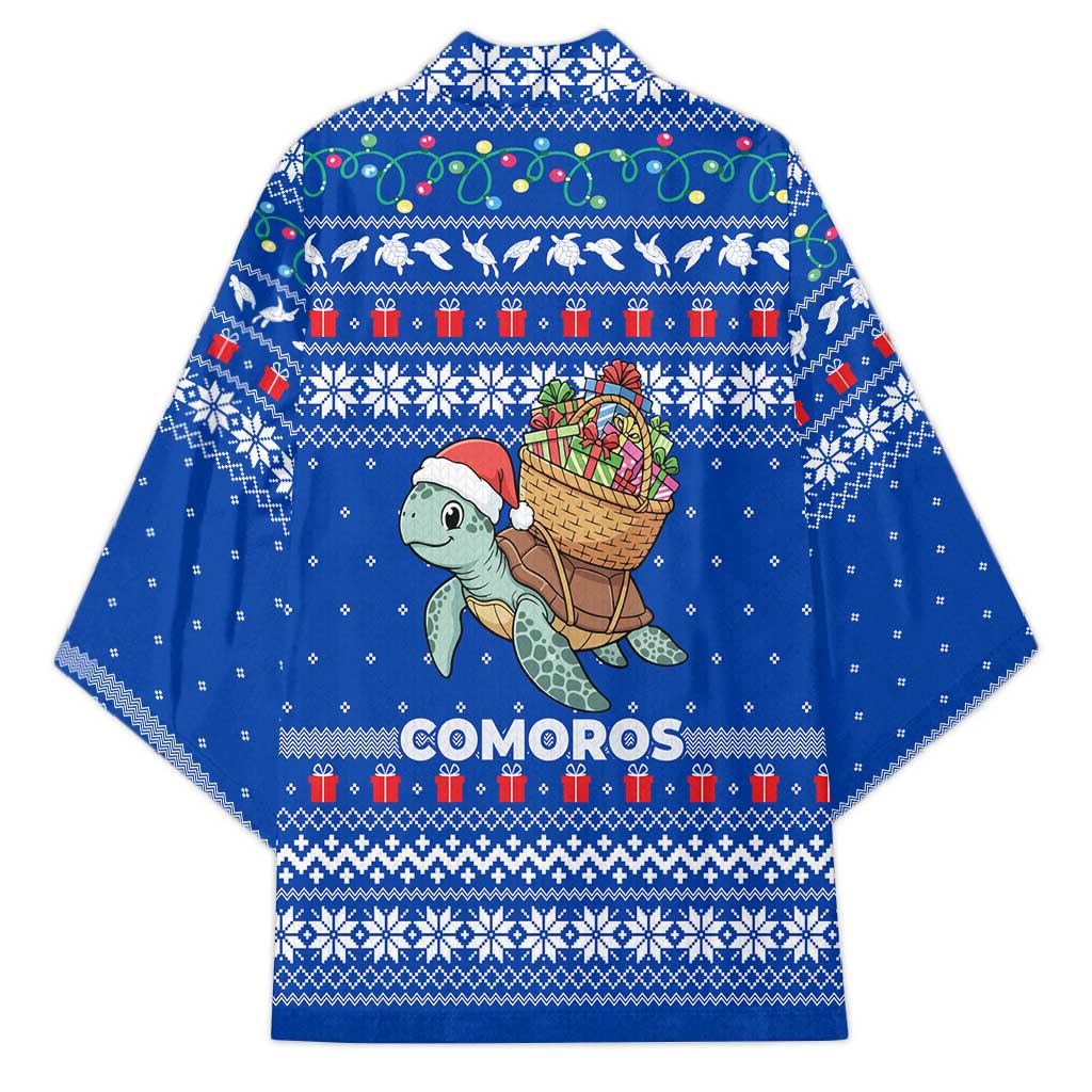 Comoros Christmas Kimono with Santa Turtle Gifts Snowflakes and Ocean Blue Holiday Pattern - Wonder Print Shop
