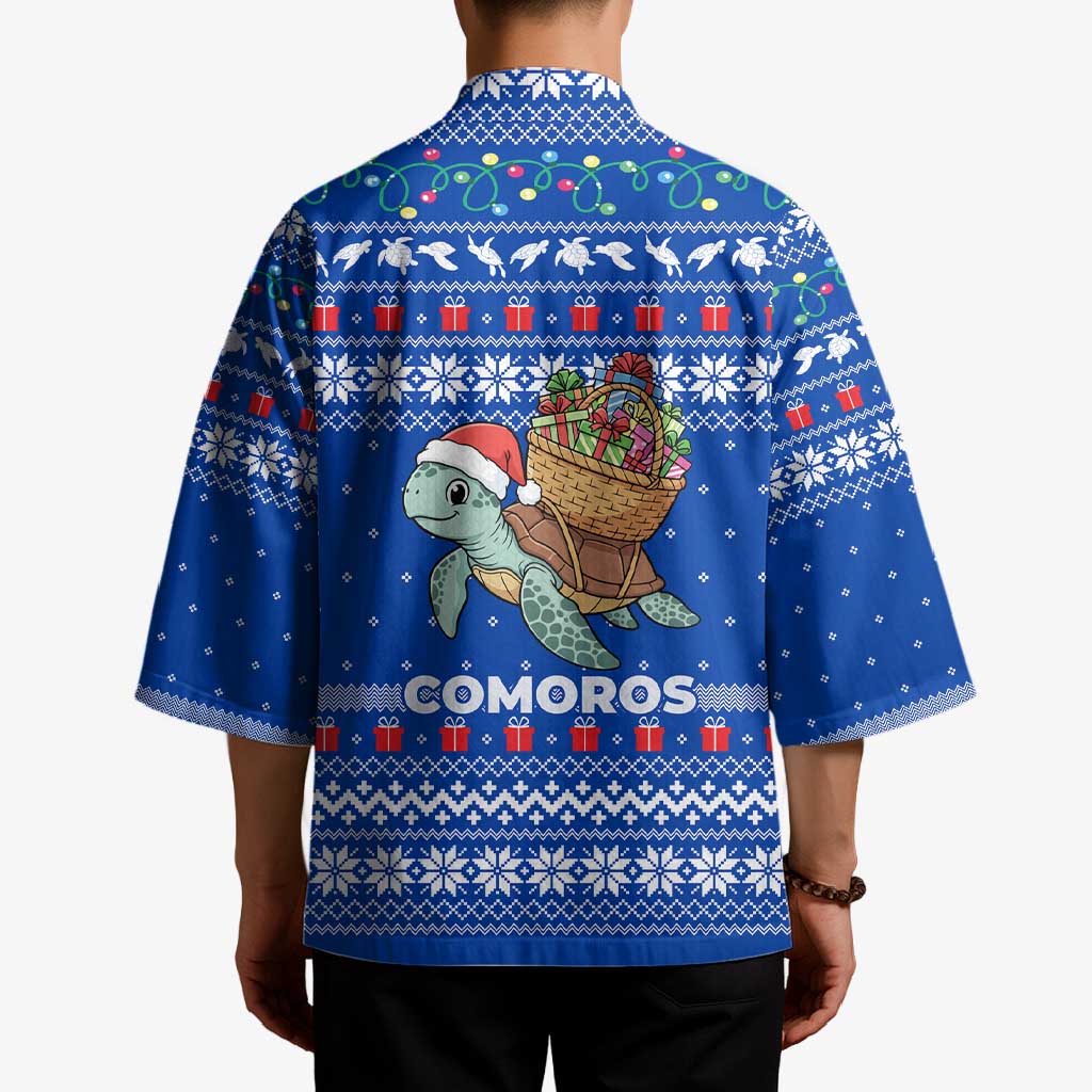 Comoros Christmas Kimono with Santa Turtle Gifts Snowflakes and Ocean Blue Holiday Pattern - Wonder Print Shop