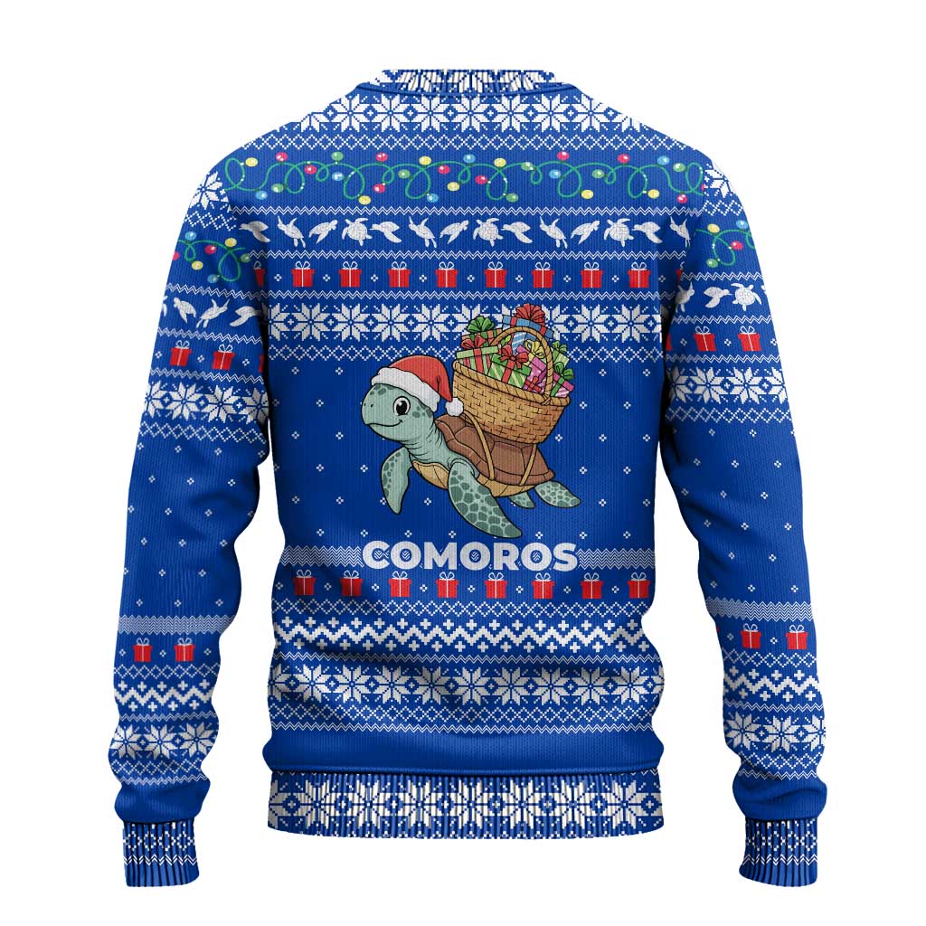 Comoros Christmas Ugly Christmas Sweater with Santa Turtle Gifts Snowflakes and Ocean Blue Holiday Pattern - Wonder Print Shop