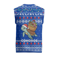 Comoros Christmas Knitted V-Neck Vest with Santa Turtle Gifts Snowflakes and Ocean Blue Holiday Pattern - Wonder Print Shop