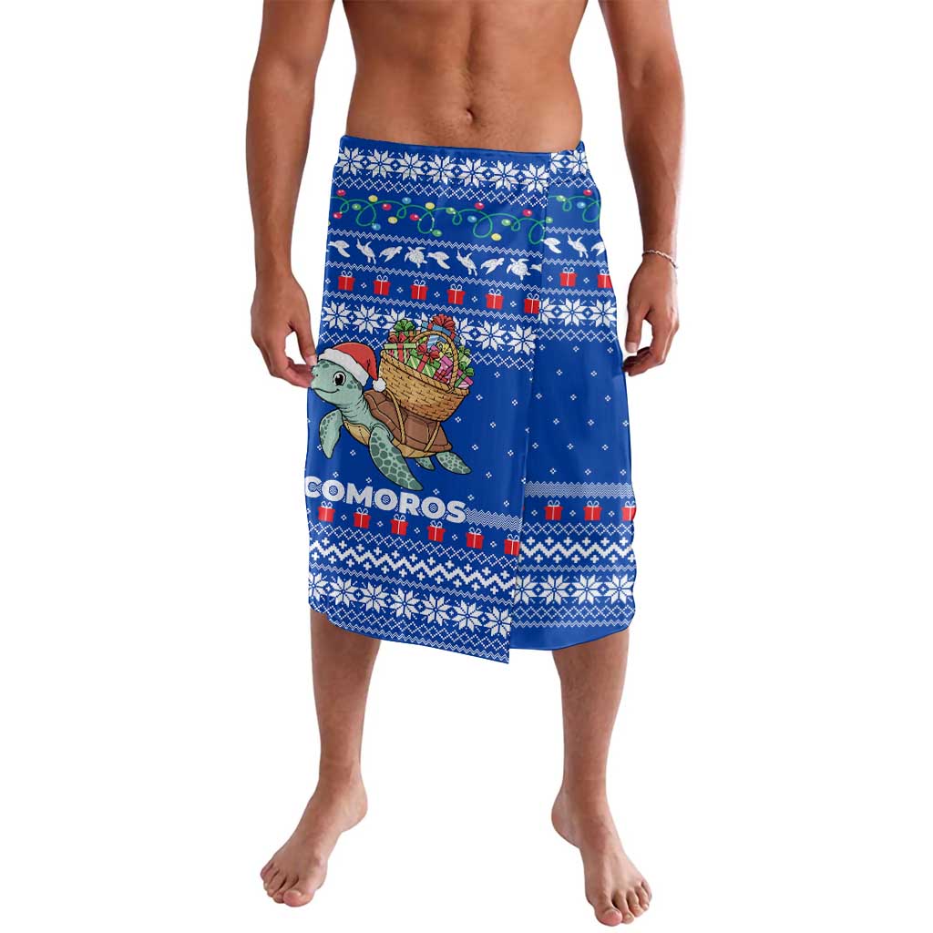 Comoros Christmas Lavalava with Santa Turtle Gifts Snowflakes and Ocean Blue Holiday Pattern - Wonder Print Shop