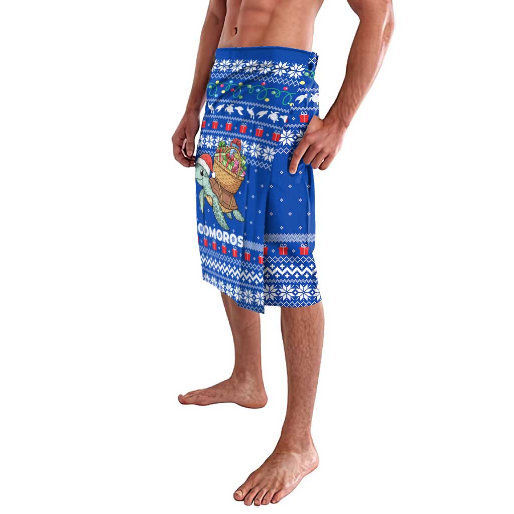 Comoros Christmas Lavalava with Santa Turtle Gifts Snowflakes and Ocean Blue Holiday Pattern - Wonder Print Shop