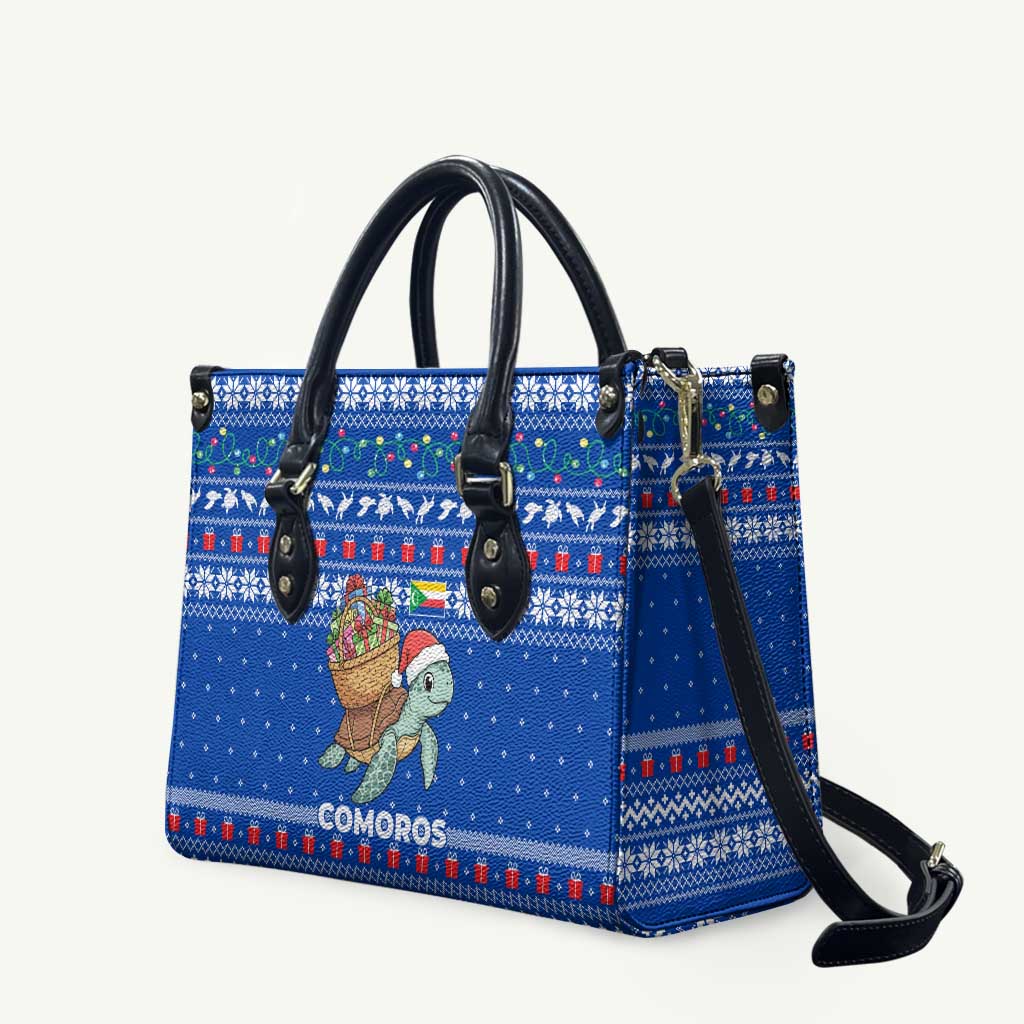 Comoros Christmas Leather Bag with Santa Turtle Gifts Snowflakes and Ocean Blue Holiday Pattern - Wonder Print Shop