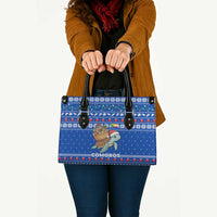 Comoros Christmas Leather Bag with Santa Turtle Gifts Snowflakes and Ocean Blue Holiday Pattern - Wonder Print Shop