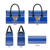 Comoros Christmas Leather Bag with Santa Turtle Gifts Snowflakes and Ocean Blue Holiday Pattern - Wonder Print Shop