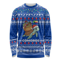 Comoros Christmas Long Sleeve Shirt with Santa Turtle Gifts Snowflakes and Ocean Blue Holiday Pattern - Wonder Print Shop