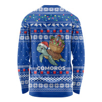 Comoros Christmas Long Sleeve Shirt with Santa Turtle Gifts Snowflakes and Ocean Blue Holiday Pattern - Wonder Print Shop