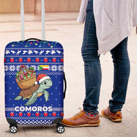 Comoros Christmas Luggage Cover with Santa Turtle Gifts Snowflakes and Ocean Blue Holiday Pattern - Wonder Print Shop