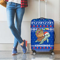 Comoros Christmas Luggage Cover with Santa Turtle Gifts Snowflakes and Ocean Blue Holiday Pattern - Wonder Print Shop